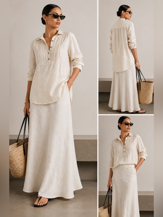 Cynthia Rowley Tops - Cynthia Rowley linen Cream and Gold Linen popover Tunic top